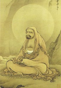 Bodhidharma sitting in meditation at Shaolin Monastery after his meeting with the Emperor