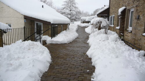 The courtyard at Throssel with snow